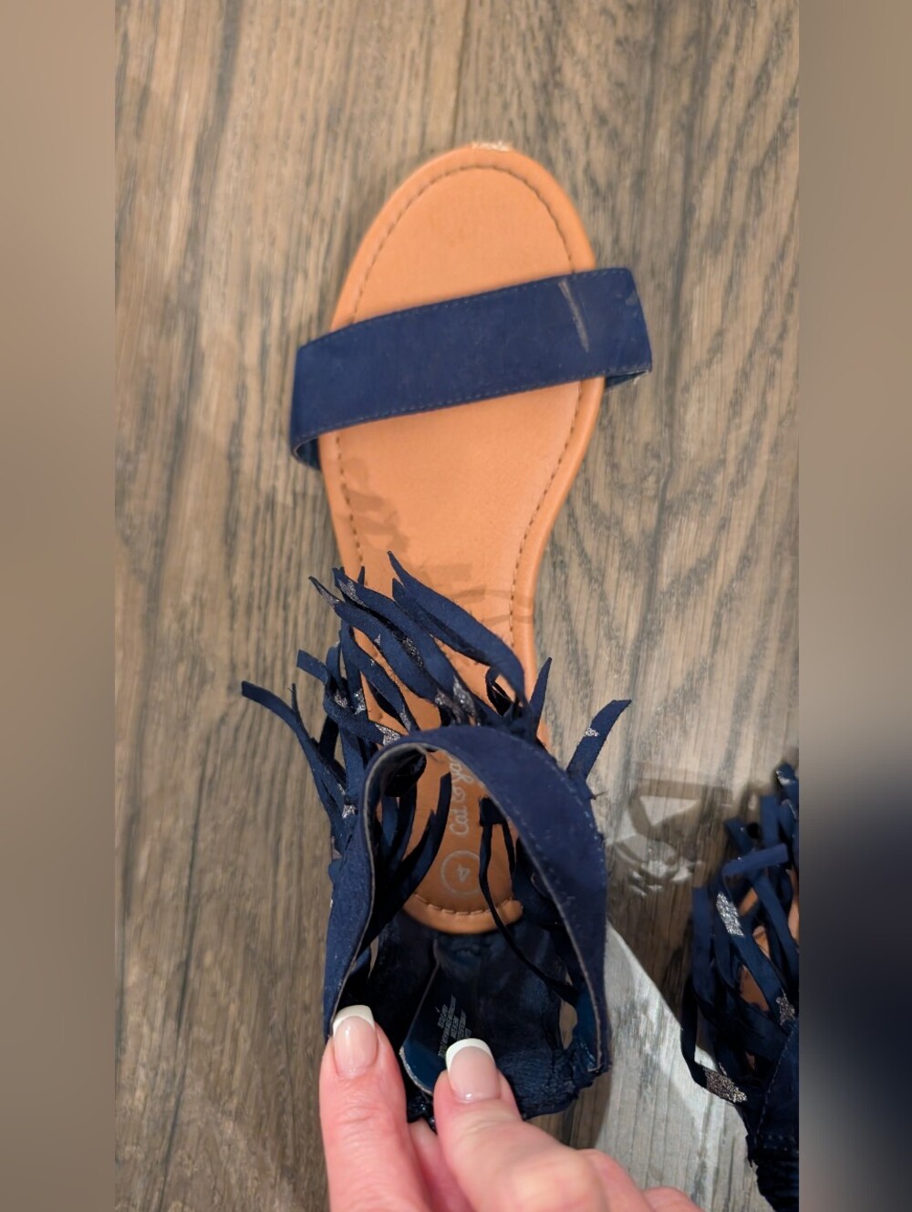 3/$16 Navy Fringe Open-Toe Sandal